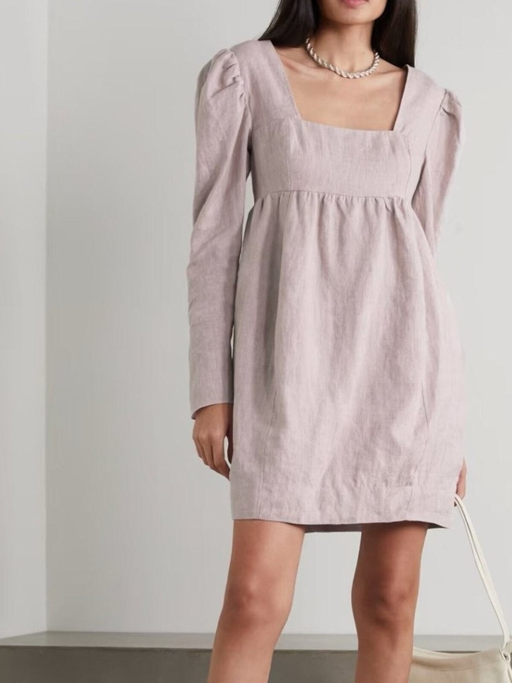 GANNI EUC Long Sleeve Open Back Lilac Dust Pink Mini Dress Hemp Size M US 6